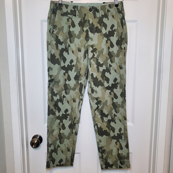 Gap Straight Khaki High Rise Camo Pants Womens Size 6 Green Chino Twill - Picture 1 of 8